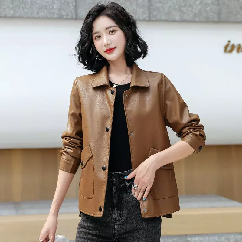 Jaqueta coreana de couro de motocicleta feminina, casaco preto, moda casual, roupa de mulher, moda, primavera, outono, mulheres, 23