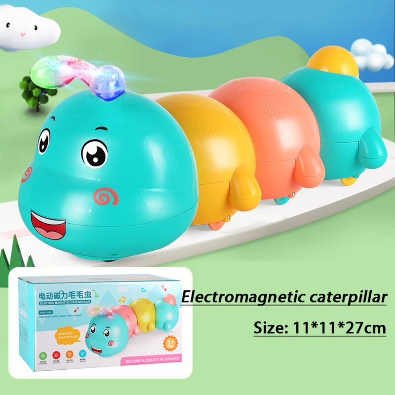 Caterpillar 크롤링 애벌레 장난감, 음악이 있는 뮤지컬 장난감, 마그네틱 지능형 애벌레 전기 인터랙티브