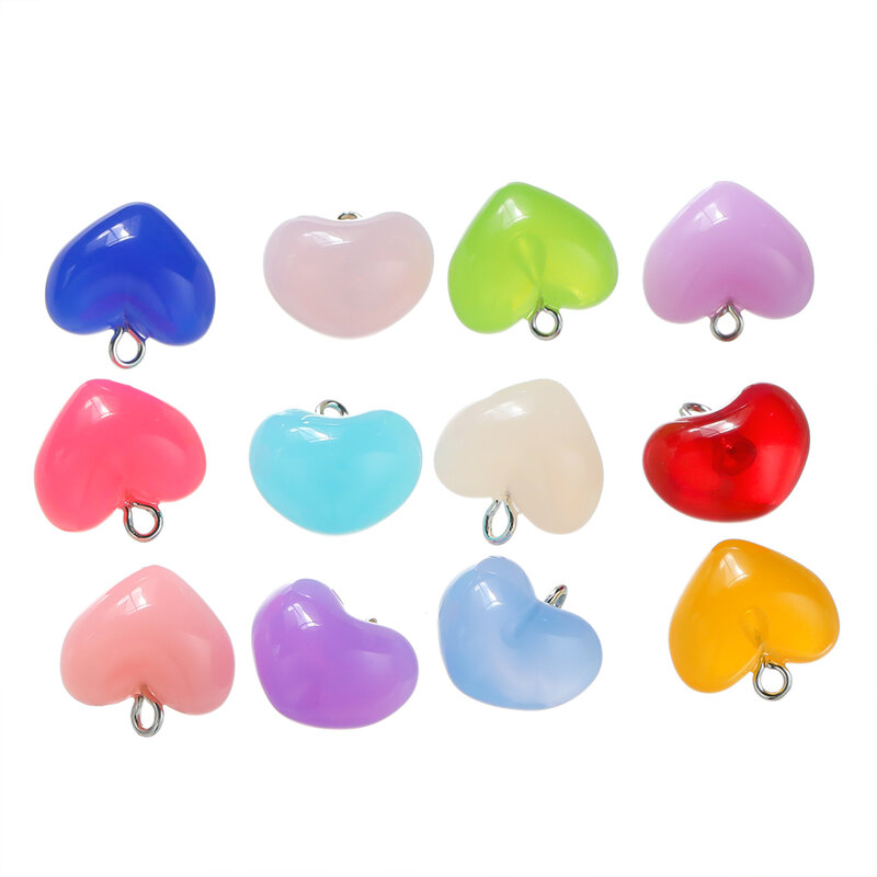 10Pcs/Lot 18mm Jelly Result Color Heart Acrylic Charms Pendants for Necklace Earrings Pendant DIY Jewelry Making Accessories