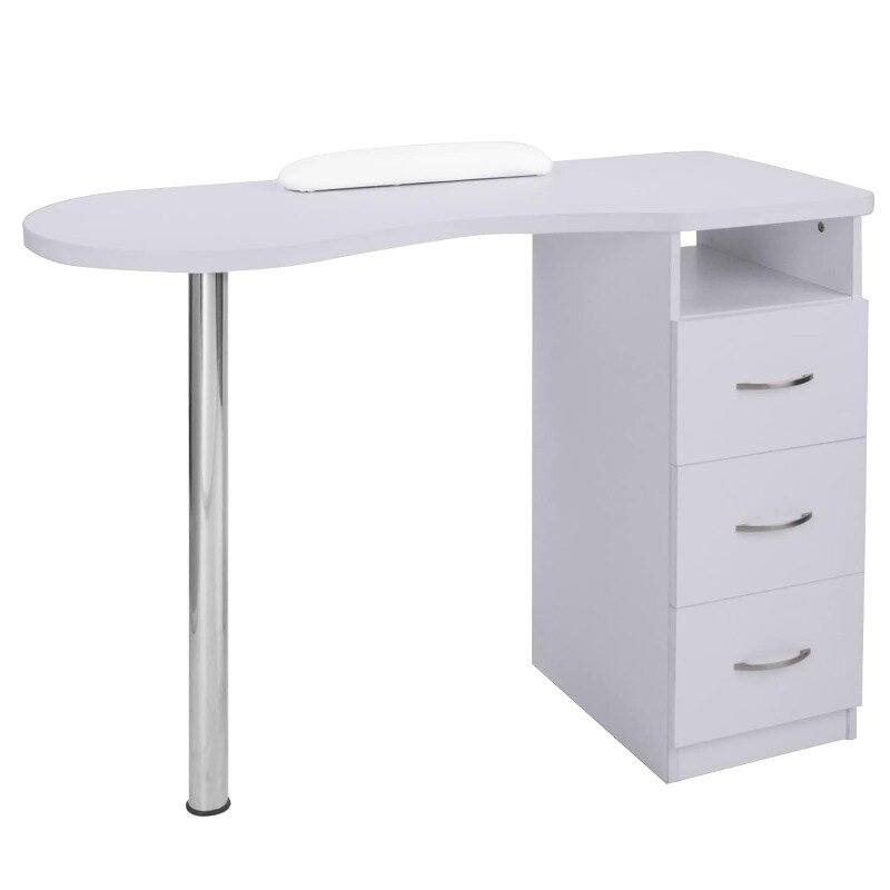 Manicure Table Nail Desk with 3 Drawers & Arm Rest Cushion , Beauty Spa Salon Home Wooden Technician Workstation