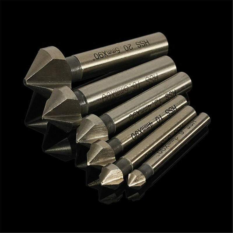 Rodada Shank Chamfering Cutter, End Mill Tool, Countersink Drill Bit Set, 90 Graus, HSS, 3 Flauta, 6.3-20.5mm, 6Pcs