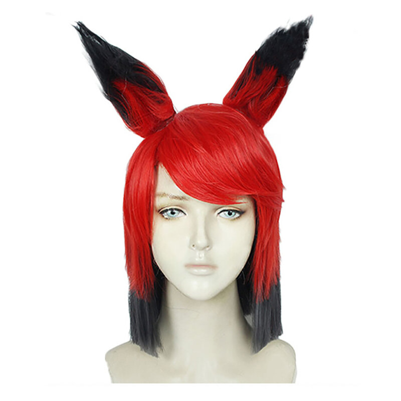 Anime Alastor peruka do Cosplay z okularami dla dorosłych Unisex krótki czerwony włosy odporne na ciepło syntetyczne rekwizyty kostiumowe peruki Halloween