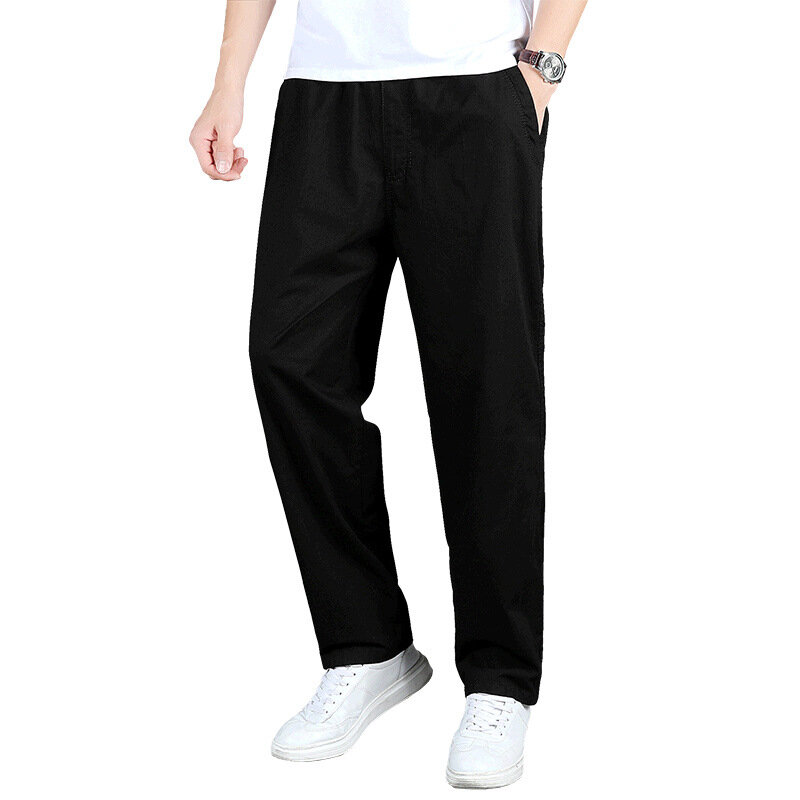 Calças de algodão de perna reta preta masculina, calça casual de trabalho, ajuste solto, roupas militares masculinas, tamanho grande 6XL
