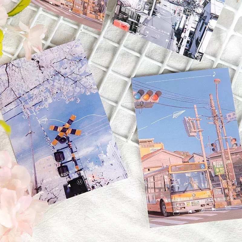 30 Buah/Wadah Kartu Pos Bronzing Perak Segar Di Jepang Pemandangan Kartu Ucapan Kota Tanpa Pemilik Kartu Huruf