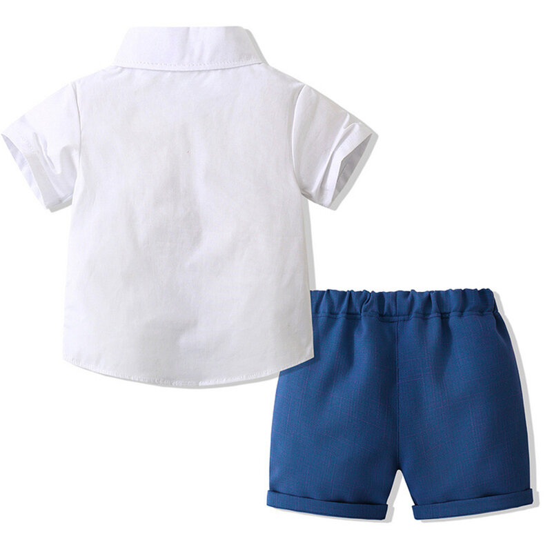 Kids Gentleman Outfit Childs Doop Draag Korte Mouwen Shirt Met Vest Shorts Jongen Trouwpak Voor Verjaardagsfeestje Doop