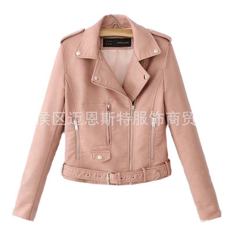 2024 Ladies New Oblique Zipper Leather Short Slim-Fitting Biker PU Leather Jacket