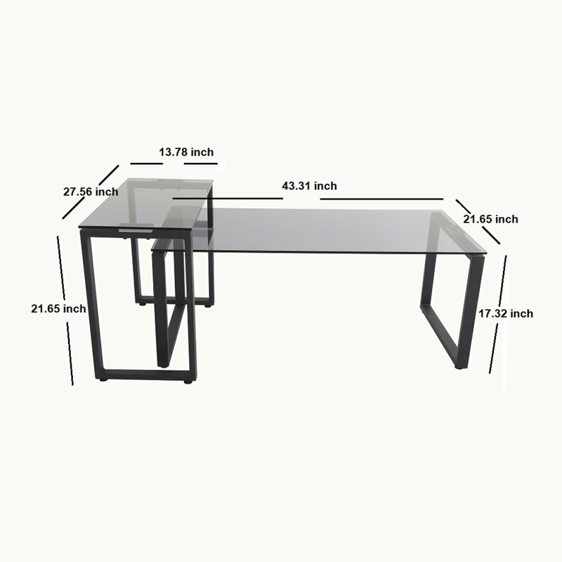 거실용 모던 유리 커피 테이블 엔드 테이블, 홈 오피스용 네스팅 테이블, 2 피스 세트