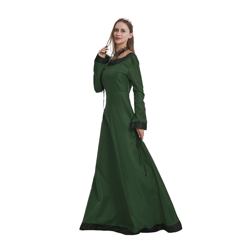 Vestido Vintage Medieval para mujer, vestido clásico europeo y americano, fiesta Central europea, manga larga, cuello redondo