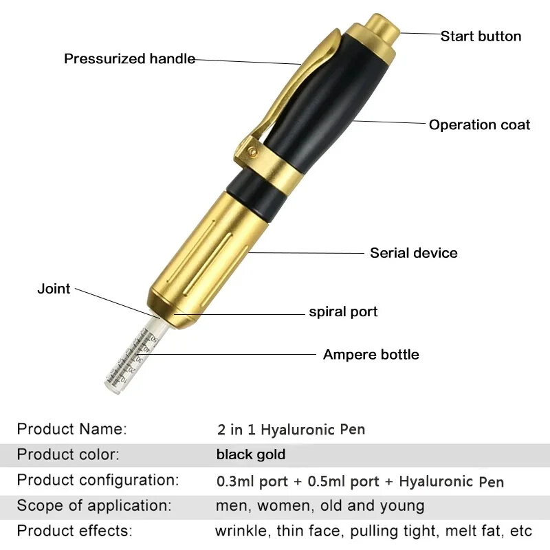 조절식 압력 펜 히알루론산 펜, 잡티 감소, 주름 감소, 입술 두껍게 하는 히알루론산 주사기 무화기, 0.3 ml, 0.5ml
