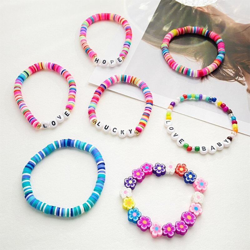 Bracelets empilables en perles d'argile Bracelets extensibles Preppy Superposition de bracelets d'amitié colorés Bijoux de d'été
