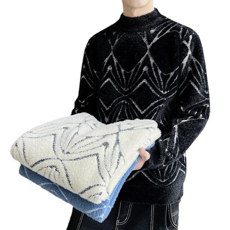 Maglione da uomo di nuova moda con motivo alfabeto manica lunga girocollo spessore tenere in caldo Pullover invernali Pullover coreano giovanile