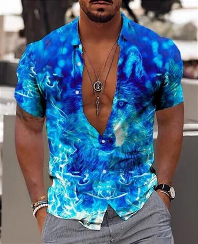 Camisa de manga corta con estampado 3D para hombre, camisa hawaiana de manga corta con solapa a la moda, 2023
