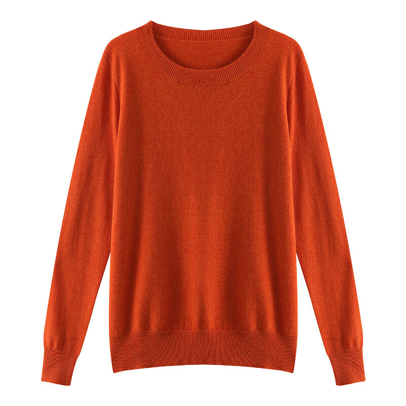 Suéter de punto de lana merina para mujer, jersey de manga larga con cuello redondo, Top de otoño, 100%