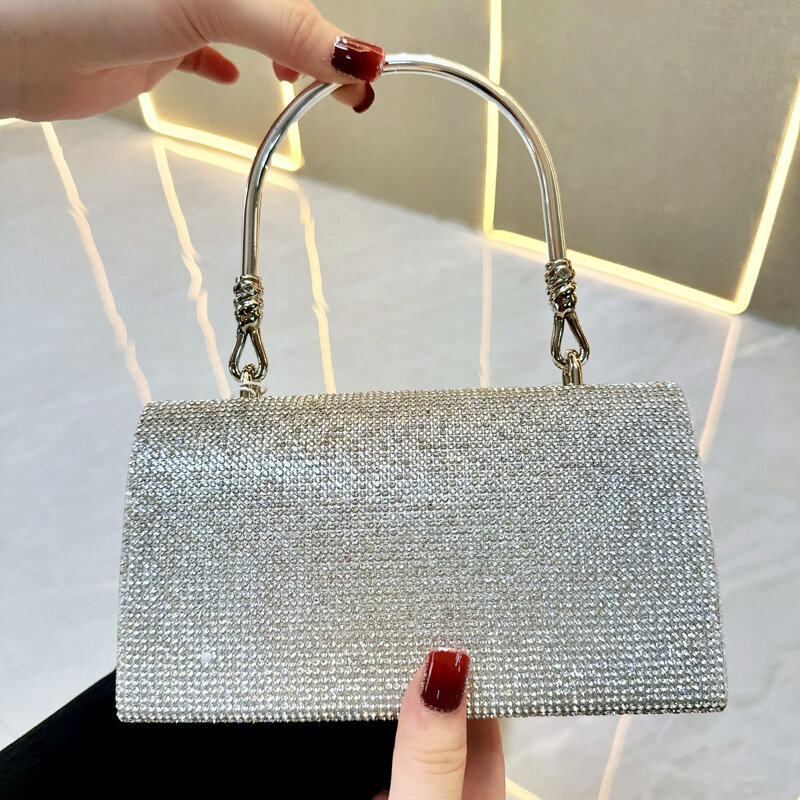 Tas tangan pesta mewah wanita, 2024 tren berlian pita rantai tas selempang gaya elegan tas malam desainer merek asli