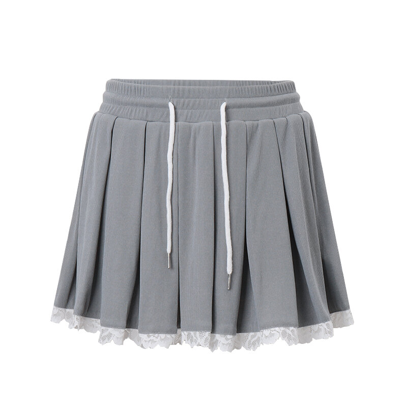 Xeemilo Sexy Pleated Patchwork Low Waist Mini Skirt Y2K Summer New Lace Elastic Waist Short Skirt High Street Party Skirt