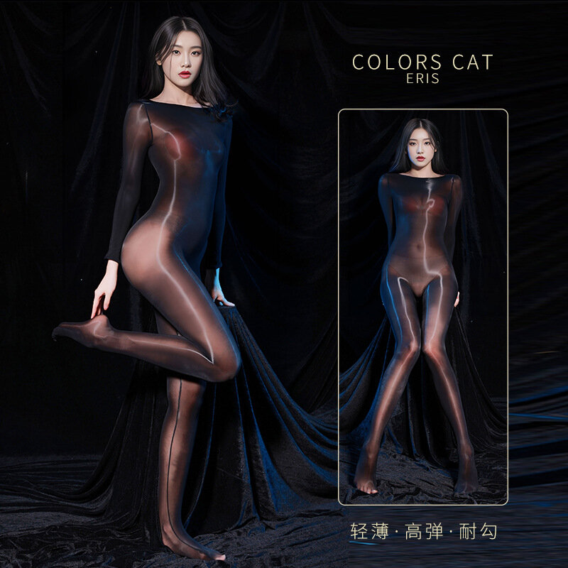 Glossy See Through Sexy Women Sheer Lingeries Onesies  Jumpsuit Pantyhose Tights Bodycon Leoatrd