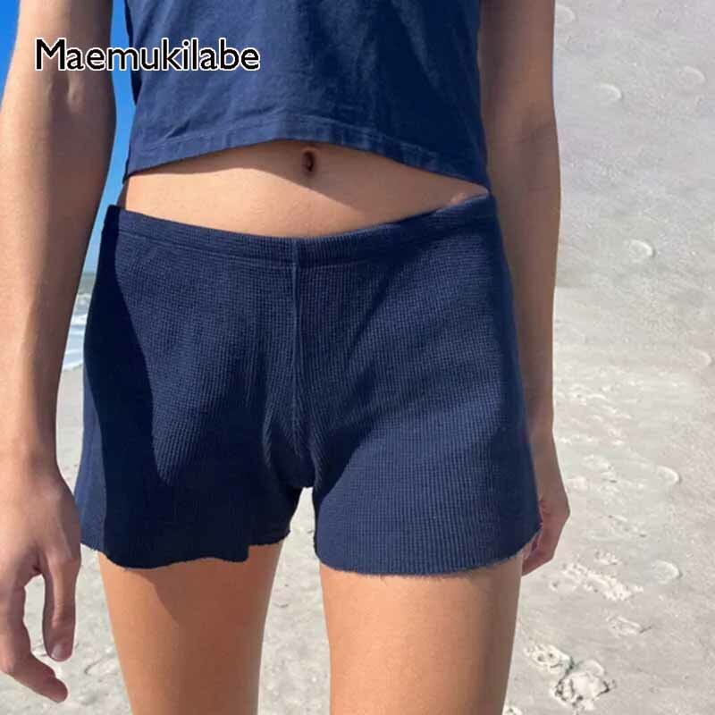 Maemukilabe กางเกงขาสั้นเอวยางยืดลำลองสำหรับผู้หญิง, celana pendek SLIM FIT ลำลองกางเกงเด็กผู้ชายกางเกงขาสั้นสไตล์วินเทจ Y2K
