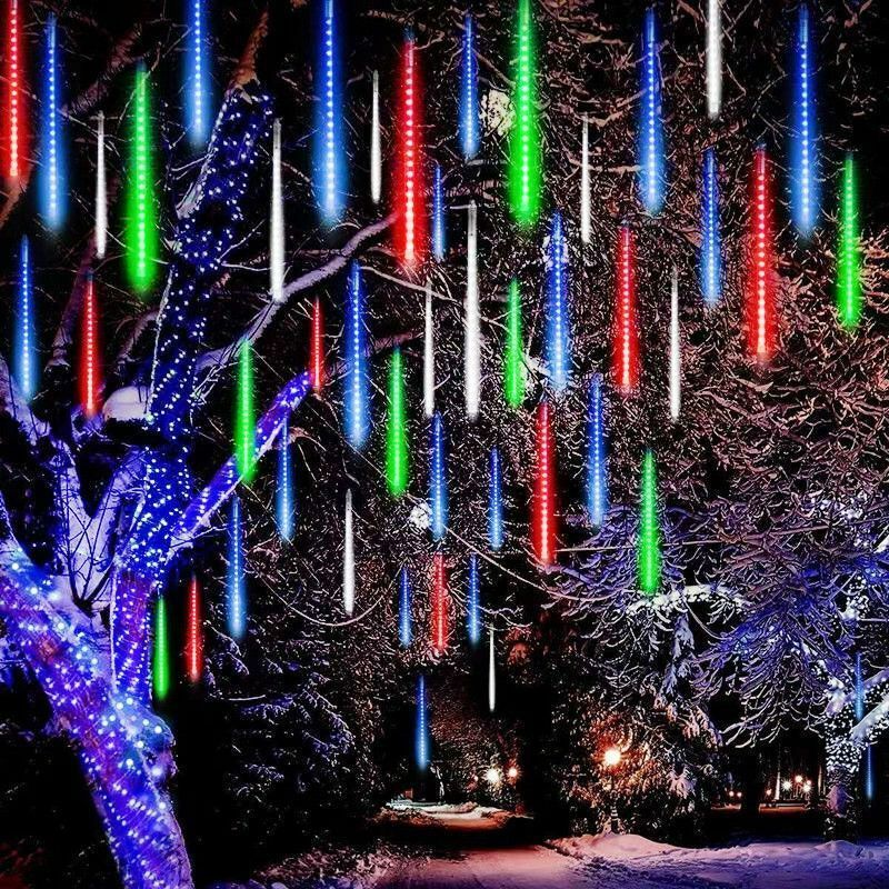 Meteor-LEDストリングライト,妖精,ストリート,花輪,クリスマスの装飾,新年の屋外装飾,8チューブ,30 cm, 50cm
