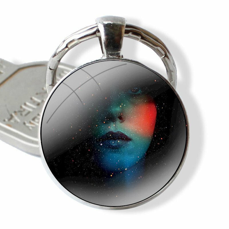 Keychain Handmade Glass Cabochon Key Ring Holder Pendant Key Chains Girl Stars Planet