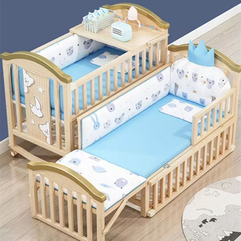 Baby Crib Solid Wood Unpainted Baby Bb Cradle Multifunctional Children's Movable Splicing Large Bed