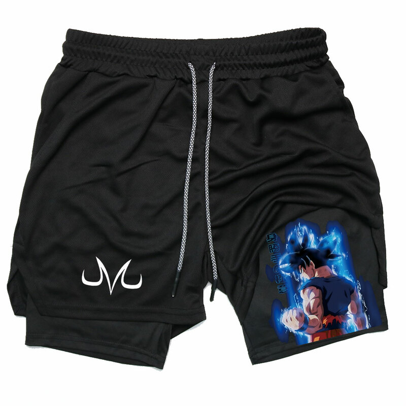 Pantalones cortos de entrenamiento para hombre, Shorts de compresión 2 en 1, secado rápido, doble cubierta, para correr, gimnasio, Anime, Verano
