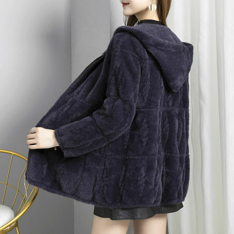Зимняя флисовая пушистая куртка, женское однотонное пальто из искусственной норки с капюшоном, свободная верхняя одежда большого размера на молнии в стиле Харадзюку, зимняя одежда, пальто 3xl