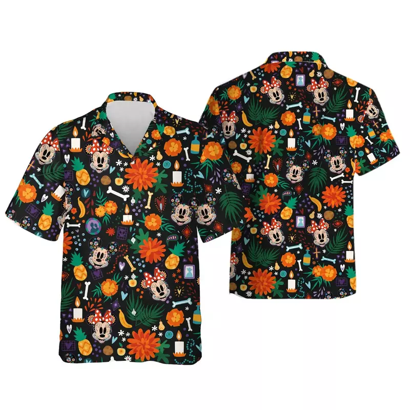 Гавайские рубашки с Микки Маусом, мужские рубашки с короткими рукавами и пуговицами на пуговицах, гавайская рубашка в стиле ретро, гавайская рубашка в стиле Диснея, летняя пляжная рубашка, Мужской Топ