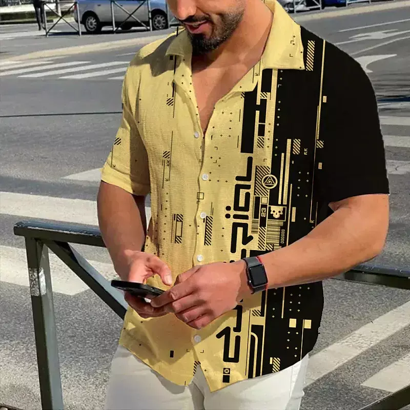 Рубашка мужская с коротким рукавом, Повседневная Удобная блузка на пуговицах, из мягкого материала, с HD Graphics, лето 2023