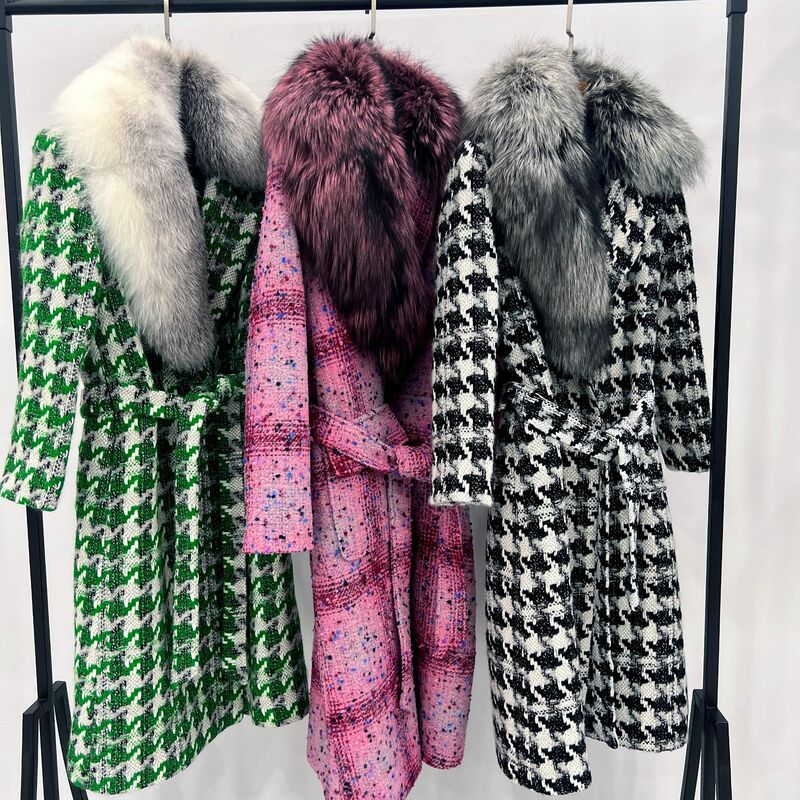Autunno e inverno cappotto di pelliccia volpe d'argento irregolare collo di pelliccia grande lana lana cappotto grosso stile lungo da donna 2023