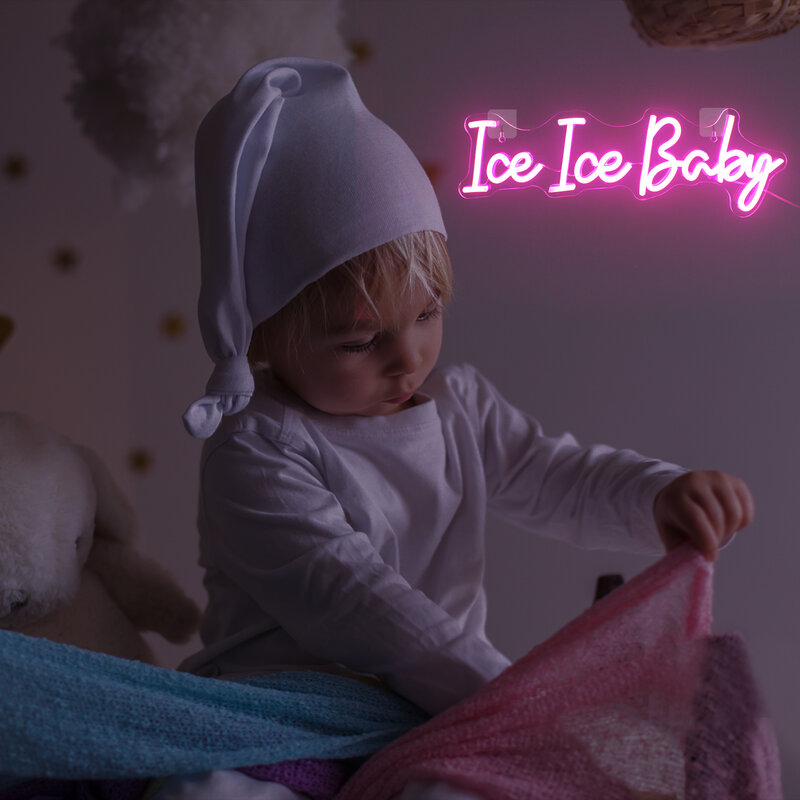 Letrero de neón de Ice Baby, luz de decoración de habitación con letras rosas para boda, Bar, fiesta de cumpleaños de bebé, LED, decoración de lámpara de pared artística USB para el hogar