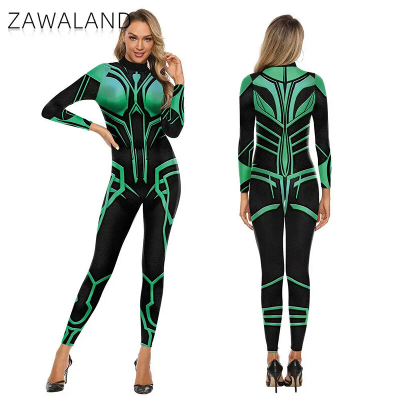 Zawaland-Bodysuit de Spandex Impresso Digital 3D Feminino, Traje Cosplay, Macacões Completos, Manga Comprida, Inteiro, Terno, Festa, Sexy