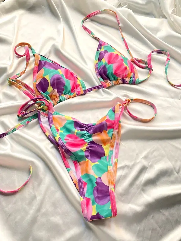 2024 nowy seksowny nadruk bikini na ramiączkach Backless dwuczęściowy strój kąpielowy strój kąpielowy kobiety mikro bikini damski strój kąpielowy seksowne bikini