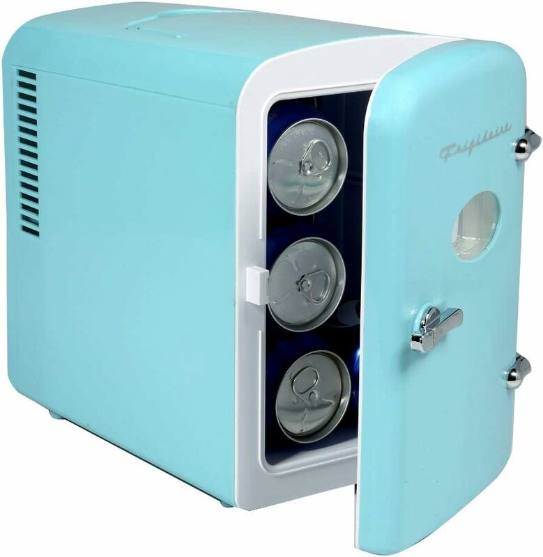 New EFMIS175 Retro 9-Can Mini Personal Fridge Portable Cooler for Car, Office, Bedroom, Dorm Room, or Cabin, 11.8"Dx7.1"Wx10.1"H