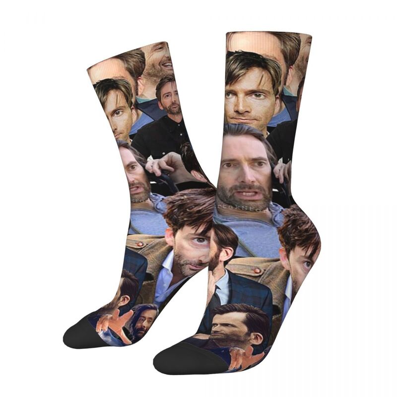 David Patterned Collage Socks para homens e mulheres, Harajuku Sweat Absorbing Stockings, All Season Long Socks, Acessórios Presentes para homem e mulher