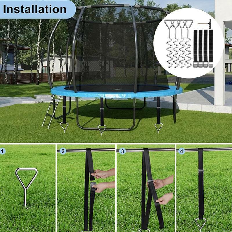 Trampoline Anchor Straps Trampoline Heavy Duty Tie Down Kit Adjustable Anchor Trampoline Stainless Steel Stakes All-Weather For