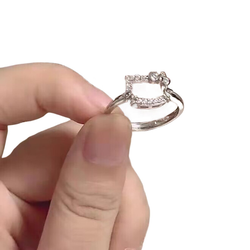 W nowym stylu prosty Kawaii Hellokitty pierścionek damski Ins Kt pierścień z kotem niszowy projekt śliczny zimny wiatr moda i wykwintne
