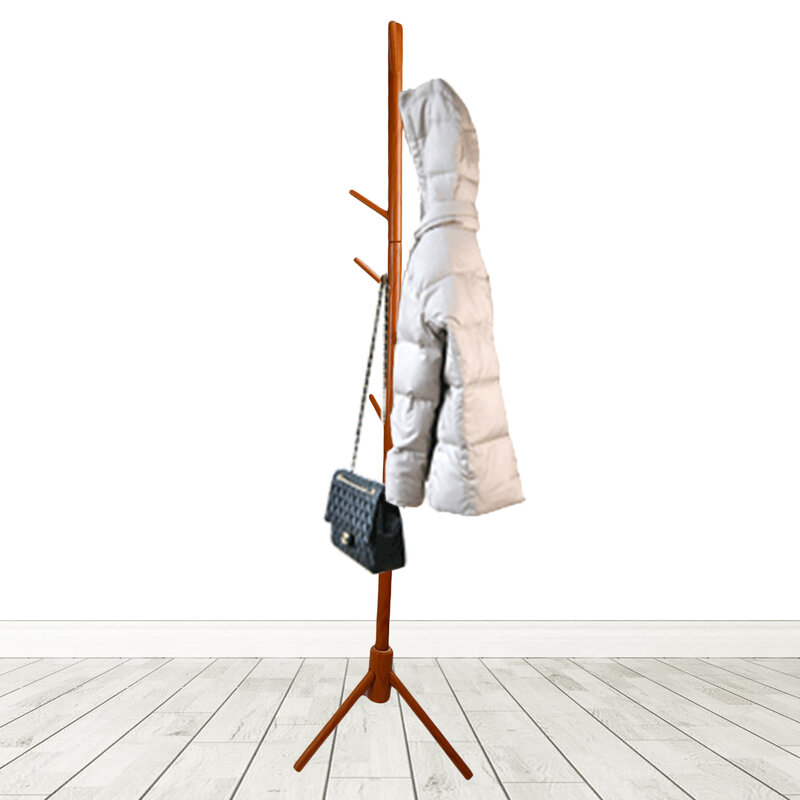 Wooden Coat Rack Stand with 6 Sturdy Hooks Multipurpose Coat Rack for Clothes Jackets Hats Scarves Handbags