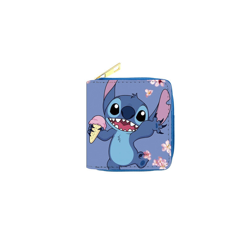 Disney-monedero de Lilo & Stitch para mujer, Cartera de PU Stitch, bolso corto con cremallera, cartera cero, bolso de tarjeta para niño y niña, bolso de almacenamiento