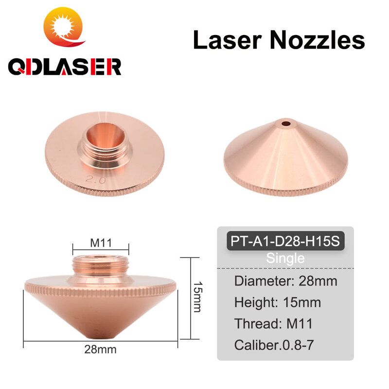 QDLASER Laser singolo/doppio ugello Dia.28mm altezza 15mm calibro 0.8 - 6.0mm per Precitec WSX Raytools testa di taglio Laser in fibra