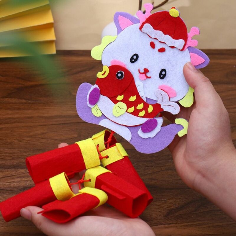 2024 Chinese New Year Dragon Pattern Pendant With Hanging Rope Educational Toys DIY Handmade Toy Spring Festival Ornaments Decor