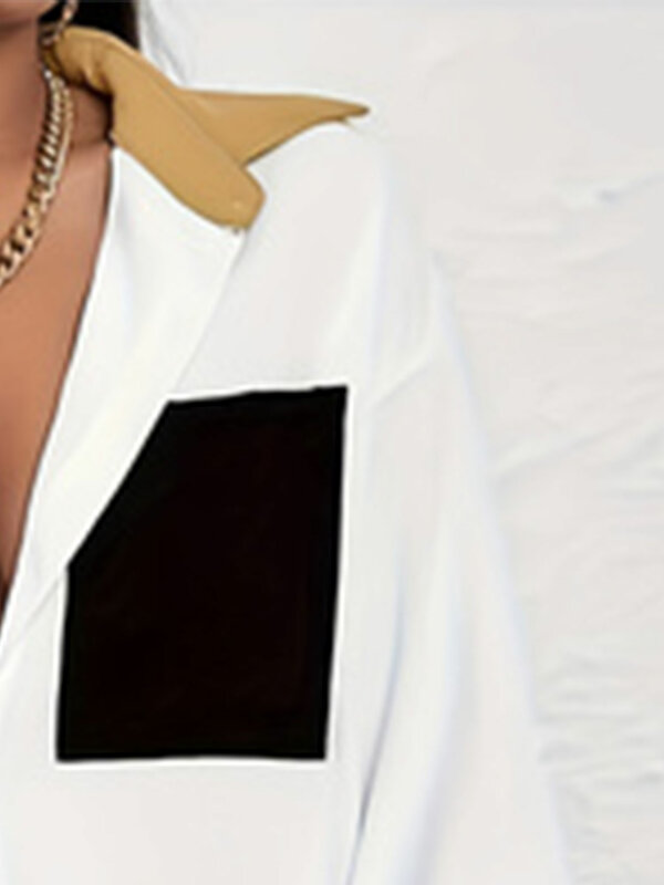 Blusa informal de talla grande para mujer, Blusa de manga larga con botones de colores, cuello vuelto