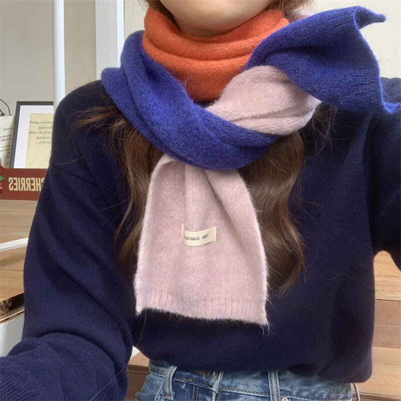韓国スタイル-女性用の暖かいウールのスカーフ,ストライプの伸縮性のあるニットスカーフ,女性用の厚いバンダナ,ショール2022