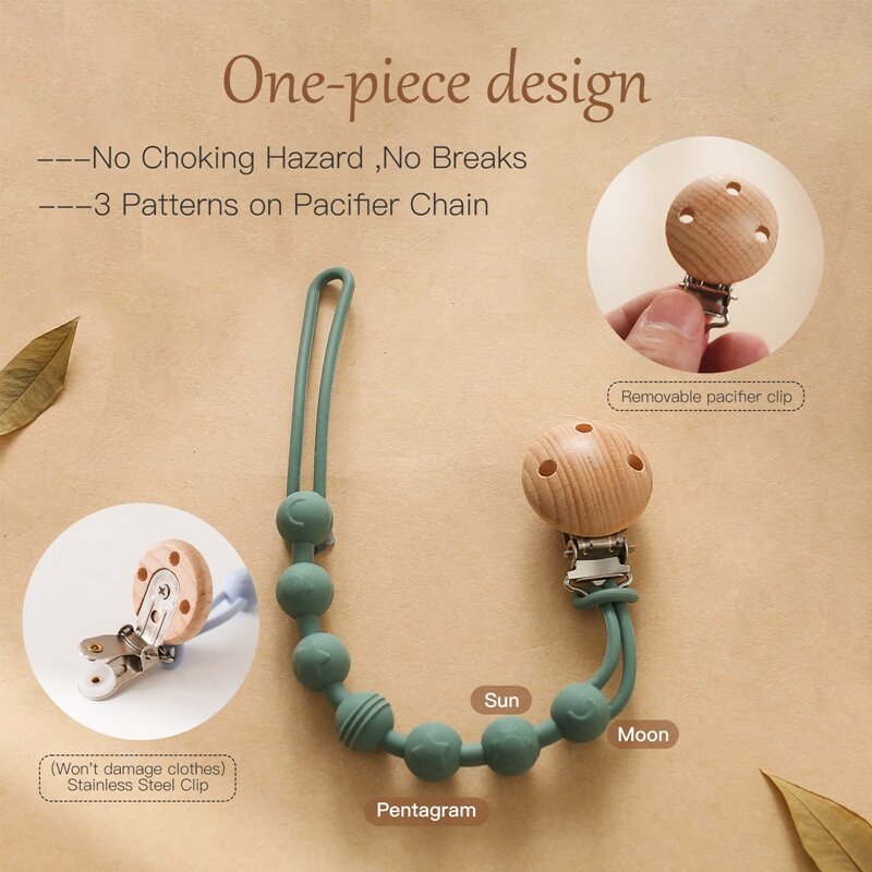 Буковая деревянная Жевательная бусина, искусственная цепь, держатель для новорожденных, детская игрушка для прорезывания зубов, жевательная игрушка для детей