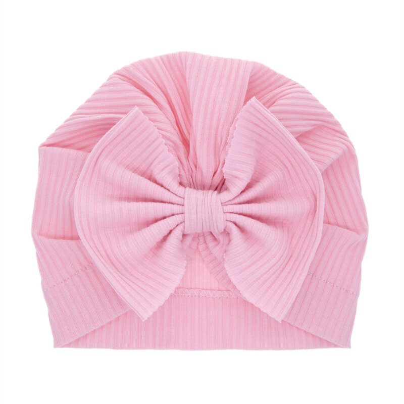 Chapéu de turbante de algodão com grande arco para menina, tampa principal de cor sólida para recém-nascidos e crianças 0-2t