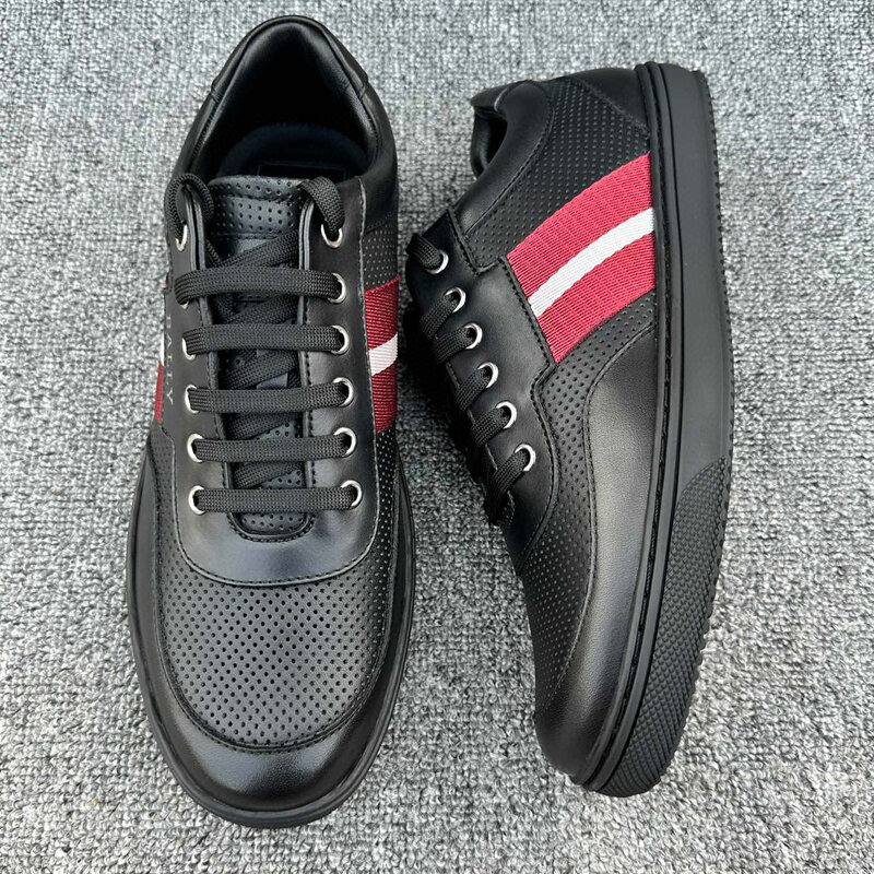 Designer Brand Black Low-top Paneled buffed and Grained Perforated calfskin Sneakers Classic striped casual shoes