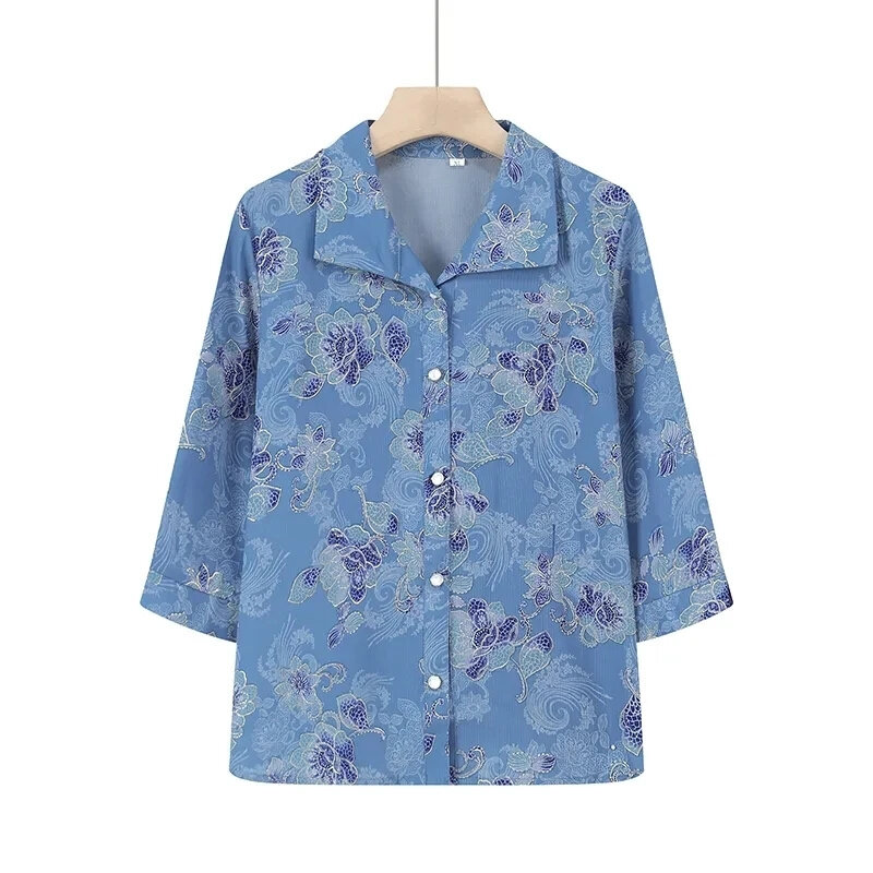 Atuendo de primavera para mujer, camisa de manga de siete puntos, chaqueta, traje de abuela, blusa fina de manga media, conjunto de 2 piezas