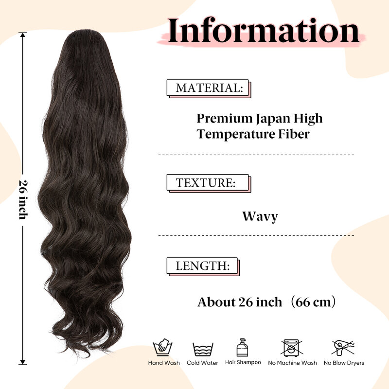 26 Inch Lange Synthetische Paardenstaart Verlenging Trekkoord Hair Extensions Krullend Golvend Natuurlijk Haarstuk Voor Vrouwen P062