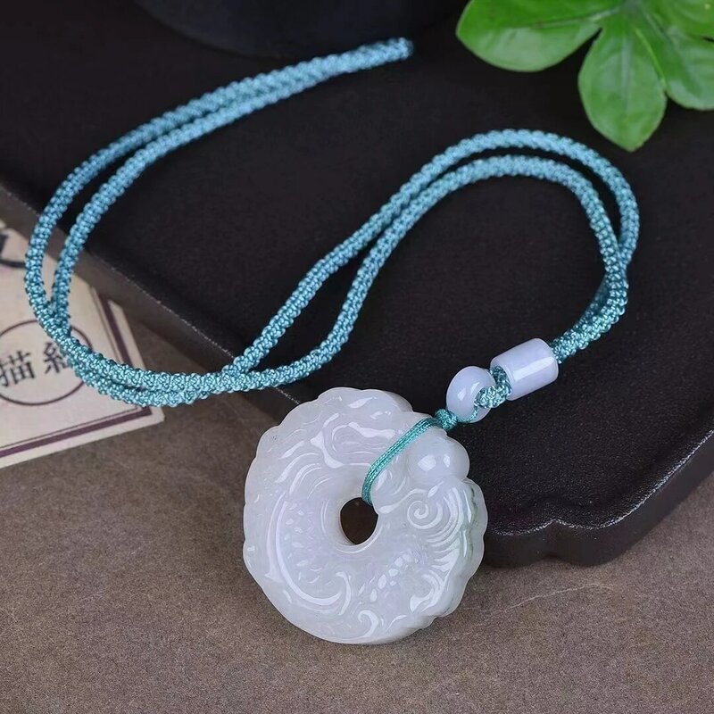 Tianshan-Collier en pierre verte glacée naturelle pour hommes et femmes, pendentif de diversification, amulette de dragon de bon augure, bijoux à breloques