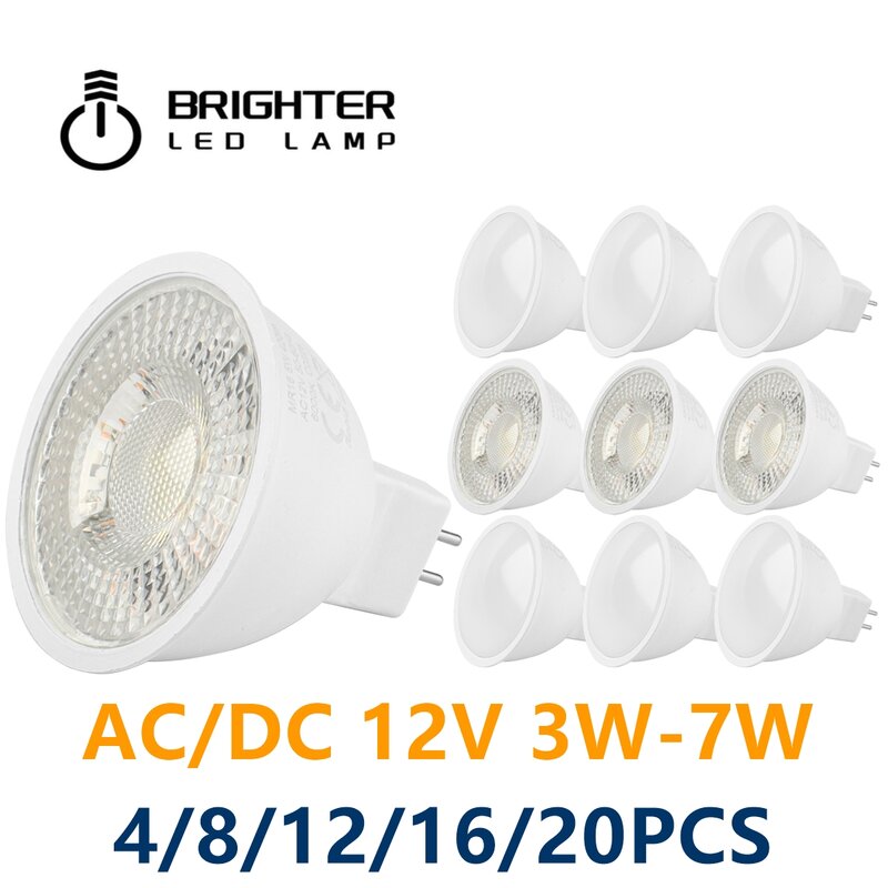 가정용 LED 전구, 에너지 절약 실내 스포트라이트, 낮은 장력 AC/DC12V, 3W, 5W, 6W, 7W 빔 각도 120/38 도, MR16, GU5.3