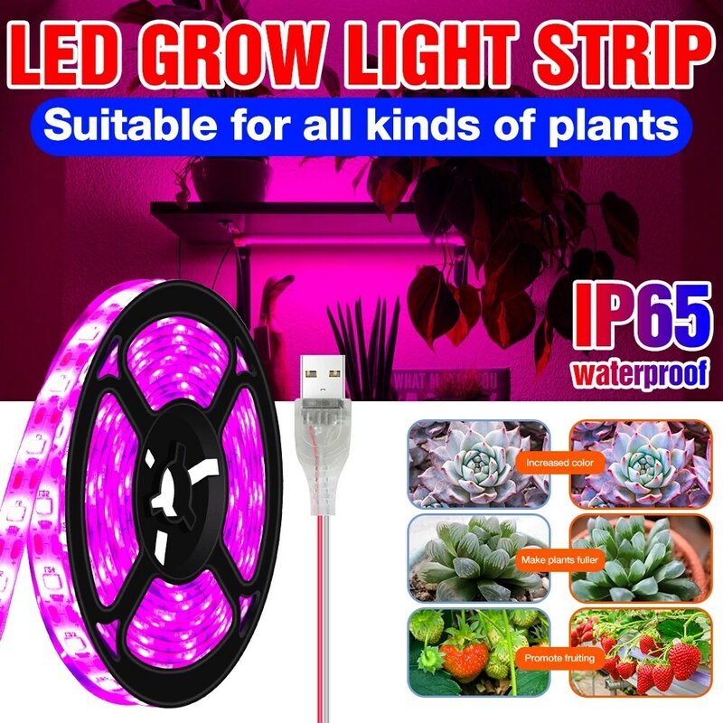 Фитолампа полного спектра с USB светильник, светодиодная лента для выращивания растений в теплице, для гидропоники